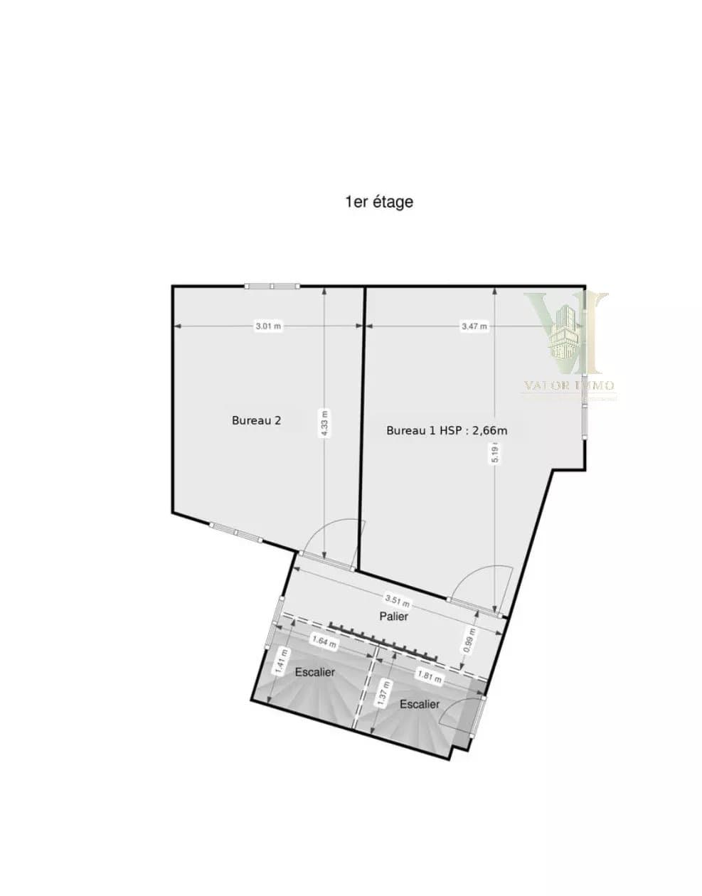 À louer – Hôtel particulier de bureaux- R+3  – 165 m² – Paris 17ᵉ